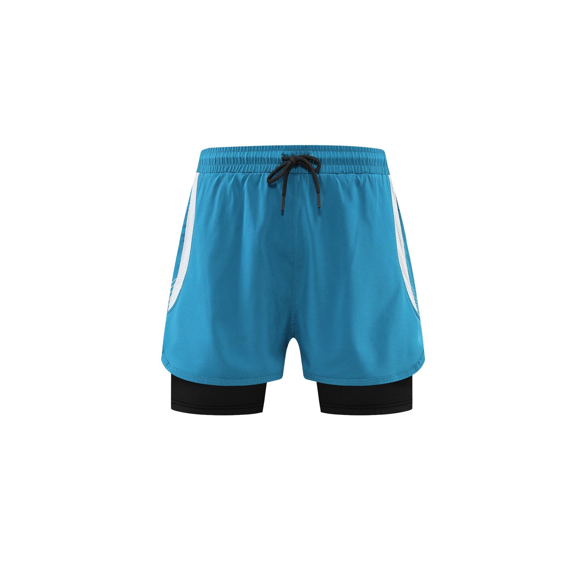 Reflective Color-Block Double-Layer Running Shorts